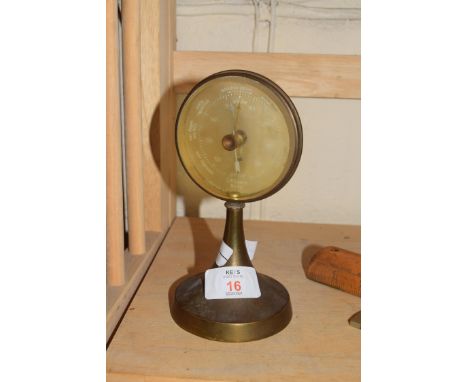 C P Goerz Berlin, early 20th century brass mounted desk barometer, 17cm high