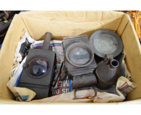 Box containing quantity of miscellaneous lamps, compass etc
