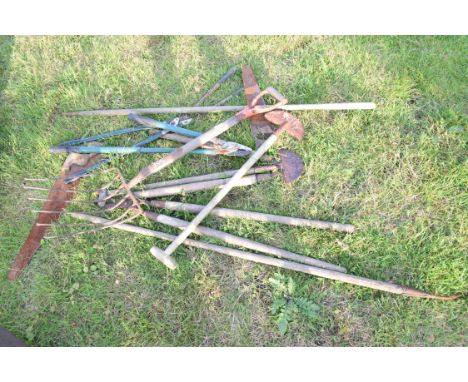 Collection of various tools to include half-moon edgers, loppers etc