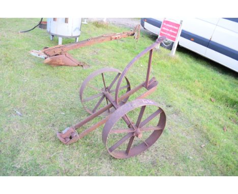 Vintage iron two-wheeled attachment bearing trade plate 'Tractors (London) Ltd, The White House, Barnet'