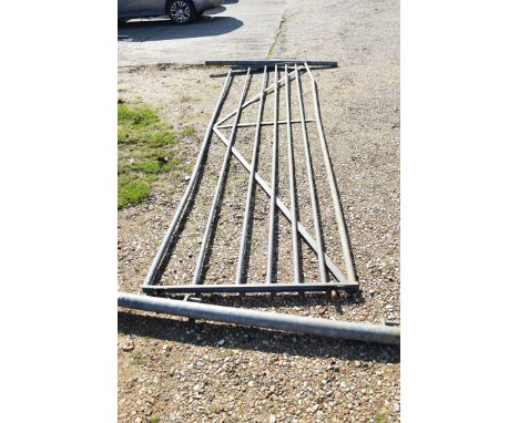 Large galvanised farm entrance gate with posts, width approx 14ft