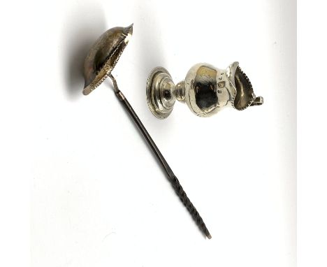 George III silver baluster cream jug with scroll handle and pedestal foot London 1778 H10cm and a Georgian silver punch ladle