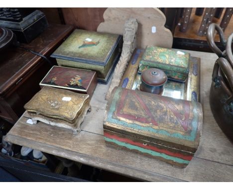 A CARVED OAK WALL BRACKET, AN ITALIAN GILT WOOD MIRROR FRAME and similar boxes