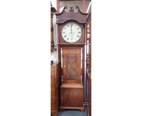 A 19TH CENTURY MAHOGANY EIGHT DAY LONGCASE CLOCK, the circular dial inscribed, 'Samuel Mewman Sydling' dated '1836' to the to