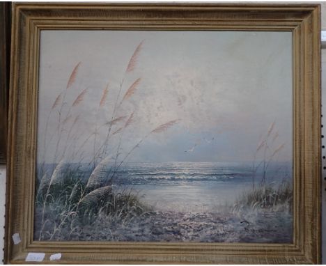 SEASCAPE WITH GULLS, oil on canvas 20th century, indistinctly signed Riviera
