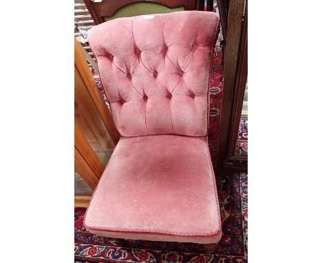 A VICTORIAN BUTTON BACK CHAIR in pink velvet