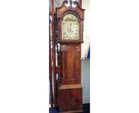A 19TH CENTURY MAHOGANY EIGHT DAY LONGCASE CLOCK, the painted dial inscribed,'J.W.HANCOCK YEOVIL' 