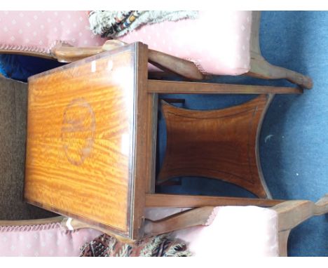 AN EDWARDIAN SATINWOOD FOLD TOP CARD TABLE, 53cm wide