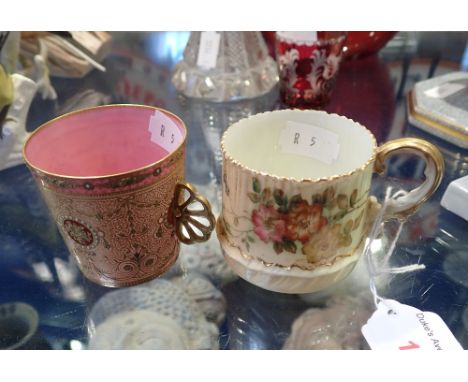 A ROYAL WORCESTER BLUSH IVORY CUP and a Derby cup (examine) (2)