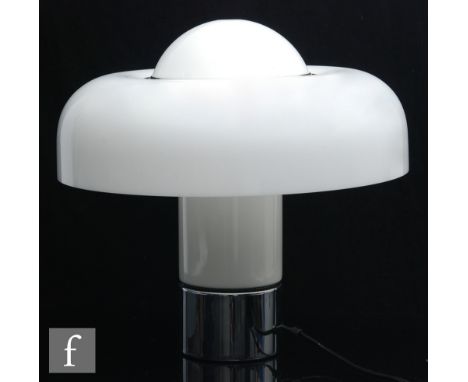 Luigi Massoni - Harvey Guzzini - A 'Brumbury' table lamp, with white acrylic shade above the white powder coated and chromium