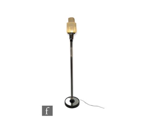 Unknown - An Art Deco floor standing torchere rod lamp, the circular mirrored and ebonised base extending to a series of vert