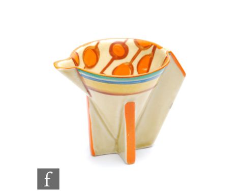 Clarice Cliff - Umbrellas &amp; Rain - An early conical shape cream jug circa 1929, hand painted with panels of starburst mot