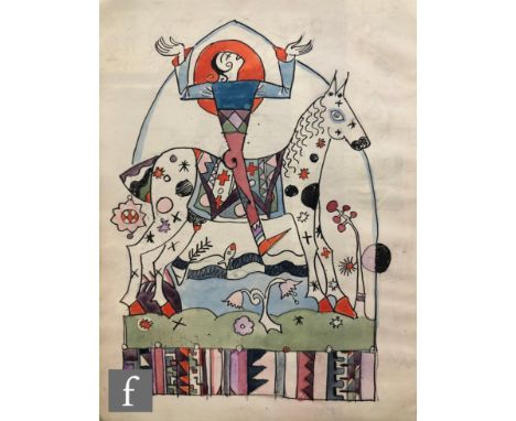 Albert Wainwright (1898-1943) - A study depicting a medieval male figure on horseback with abstract shapes and patterns situa