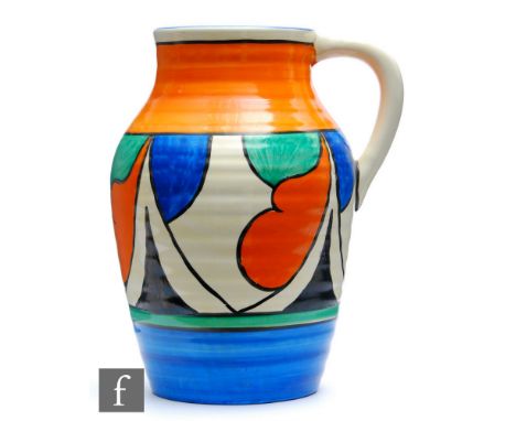 Clarice Cliff - Double V - A 10 inch (Isis size) single handled Lotus jug&nbsp;circa 1929, hand painted in the Double V patte