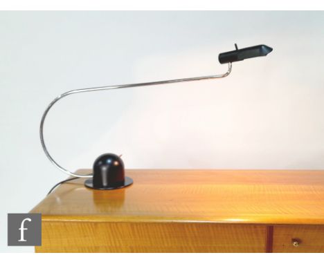 Unknown - A 1970s Italian desk lamp, the black domed base with red switch, with arched chrome arm extending to a small matte 