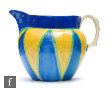 Clarice Cliff - Original Bizarre - A Perth shape jug circa 1928, hand painted with blue and yellow triangles with green outli
