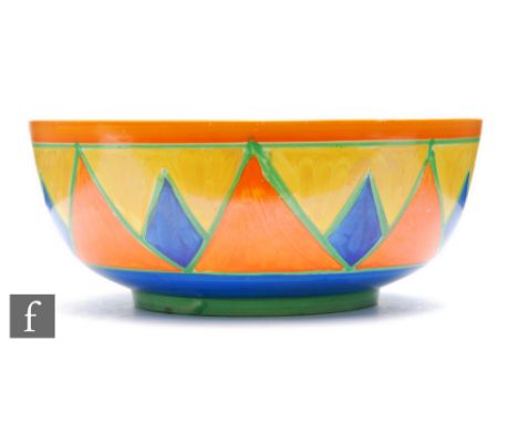 Clarice Cliff - Original Bizarre - A Holborn shape fruit bowl circa 1928, hand painted with a band of diamonds and triangles 