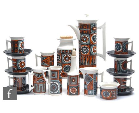 Susan Williams-Ellis - Portmeirion -&nbsp;A ceramic coffee set in the Variations pattern, comprising coffee pot, milk jug, su