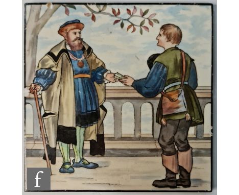 Henry Stacey Marks - Minton - A 6 inch hand painted polychrome tile from the Shakespeare series Seven Ages of Man, pattern no