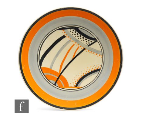 Clarice Cliff - Carpet (Orange) - A dish form wall plaque circa 1930, hand painted with an abstract spot and line design in o