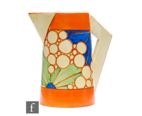 Clarice Cliff - Broth - A large Conical shape jug circa 1930, hand painted with a band of star burst and circle motifs betwee