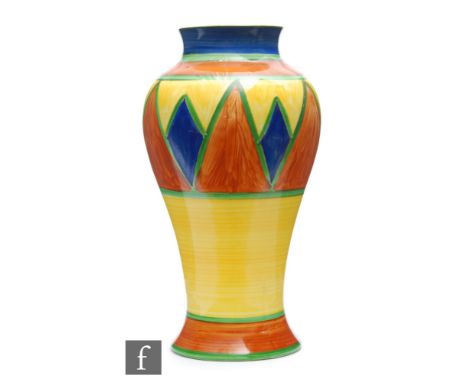 Clarice Cliff - Original Bizarre - A large shape 14 Mei Ping vase circa 1928, hand painted with a band of triangles and diamo