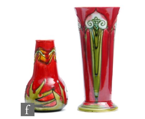 Minton Secessionist - Two early 20th Century vases, the first of footed flared form printed No.1, height 19cm, the second of 