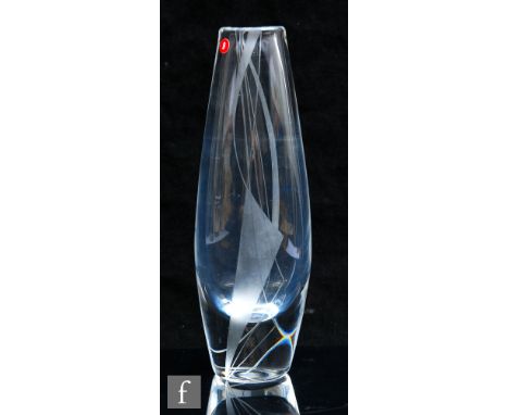 Sven Palmqvist - Orrefors - A mid 20th Century clear glass Sail vase of slender swollen sleeve form, engraved with an abstrac