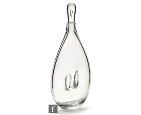 Vicke Lindstrand - Kosta - A post war glass flask of compressed ovoid form, circa 1952, double pierced to the body, with stop