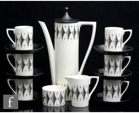 Susan Williams-Ellis - Portmeirion - A&nbsp;ceramic coffee set in the black diamond pattern, comprising coffee pot, milk jug,