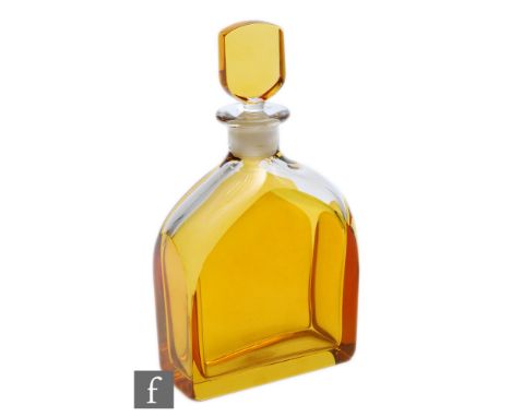 Edward Hald - Orrefors - A post war Swedish glass decanter, circa 1951, of compressed ovoid form, cased in amber over clear w