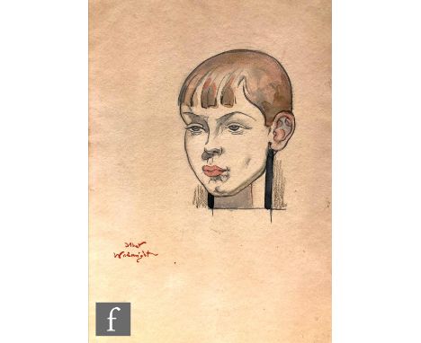 Albert Wainwright (1898-1943) - A portrait of a young boy, bust length, watercolour, signed, unframed, 25cm x 18cm. 