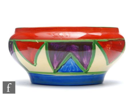 Clarice Cliff - Original Bizarre - An Ivor shape bowl circa 1927, hand painted with a repeat band of chevron panels in rust r