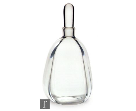Vicke Lindstrand - Orrefors - A 1930s Persica glass decanter, the ovoid body with optic ribbing, with conforming tubular stop