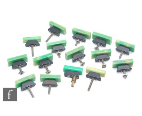 Unknown - Twelve 1930s Art Deco phenolic handles (probably from a chest of drawers), each with a marbled jade green rectangle