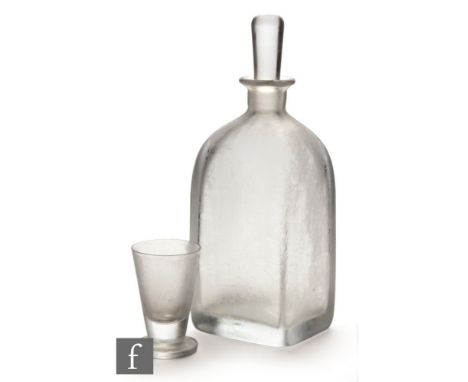 Vicke Lindstrand - Orrefors - A Swedish glass decanter, circa 1934, of square section with short collar neck, with a corroso 