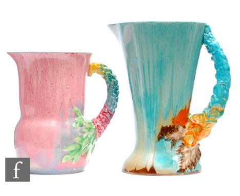 Clarice Cliff - My Garden - A large shape 672 flower jug circa 1934, of footed flared form with a relief moulded handle in th