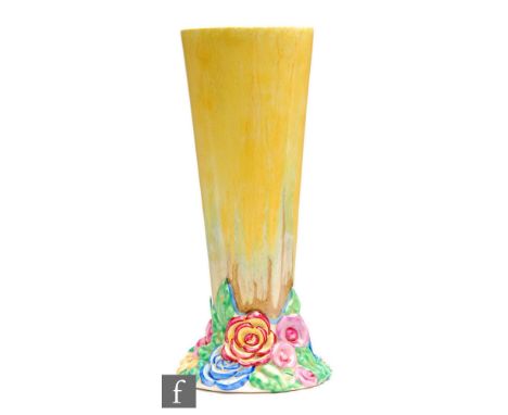 Clarice Cliff - My Garden - A shape 662 vase circa 1934, the base relief moulded with flowers and foliage beneath a tall flar