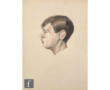 Albert Wainwright (1898-1943) - A portrait of Laurence Cook as a boy, bust length in profile, watercolour, signed, titled ver