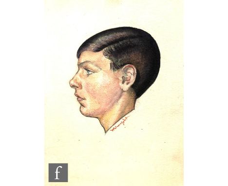 Albert Wainwright (1898-1943) - A portrait of Louis Wells as a boy, bust length in profile, watercolour, signed, titled verso