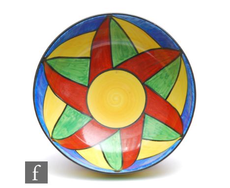 Clarice Cliff - Original Bizarre - An early A.J.Wilkinsons pedestal bowl with relief moulded detail, radially hand painted to