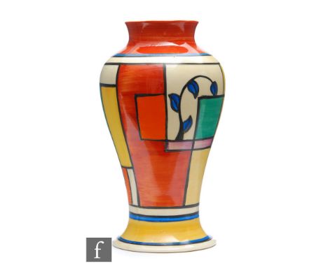 Clarice Cliff - Branch &amp; Square (Yellow) - A shape 14 Mei Ping vase circa 1930, hand painted with an abstract overlapping