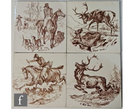 Wedgwood - Four 6 inch tiles from the Scenes in the Hunting Fields series, pattern 290 comprising Tally Ho, Master of the Hou