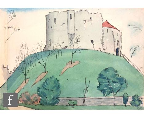 Albert Wainwright (1898-1943) - Clifford's Tower, York Castle, a landscape study of a castle&nbsp;on the hill top, to the rev