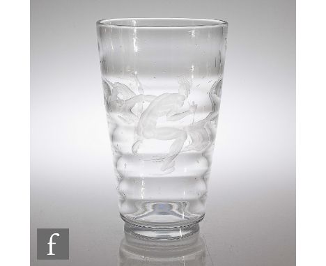 Vicke Lindstrand - Orrefors - A Pearl Diver glass vase circa 1931,&nbsp;of footed form with tapering optic moulded bowl, engr