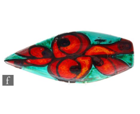 Poole Pottery - A shape 82 spear&nbsp;shaped dish decorated with abstracted shapes over a turquoise ground, printed marks, le