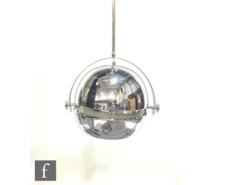 Unknown - A vintage Atomic space age chrome ceiling light, the domed shade within a suspended frame, height 68cm. 
