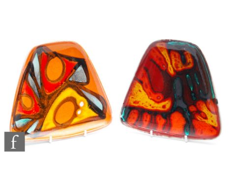 Poole Pottery - A shape 81 Delphis shallow triform dish, decorated with an abstract motif over an orange ground, printed mark