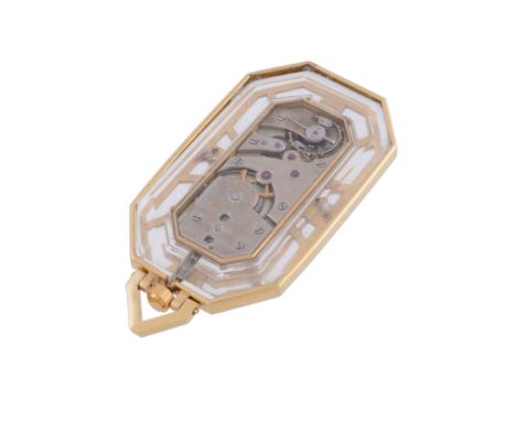  Cartier, an Art Deco 18 carat gold and rock crystal pendant watch,   no. 29804, circa 1930, manual wind movement, 19 jewels,