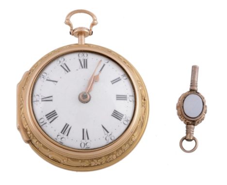  Wm. Turner, London, a 22 carat gold repousse pair cased pocket watch,   no. 9300, the inner case hallmarked London 1770, ver